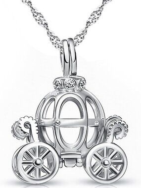 925 Sterling Silver Pumpkin Carriage Pendant Necklace & Bracelet Set - Charming